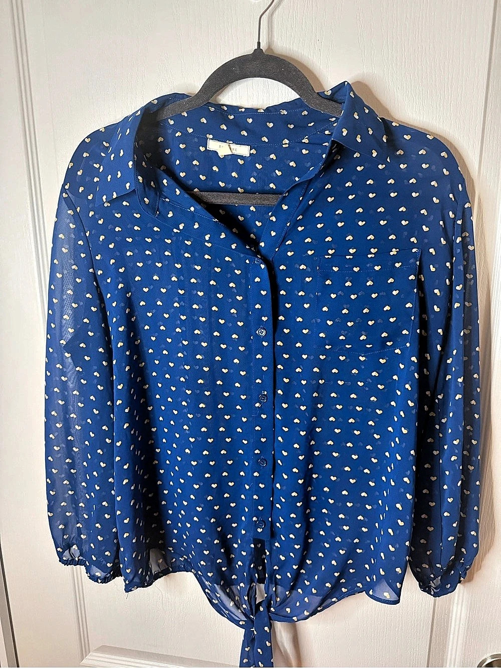PLEIONE Polka Dot Tie-Front Blouse Blue & White Large